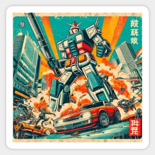 Retro Robot Car Crash Sticker